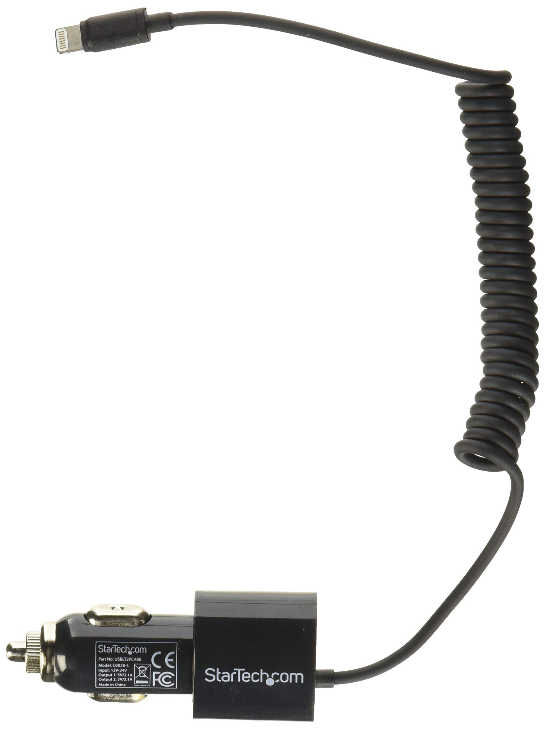 startech-com-usblt2pcarb-chargeur-voiture-double-lightning-usb-21w-noir image 1