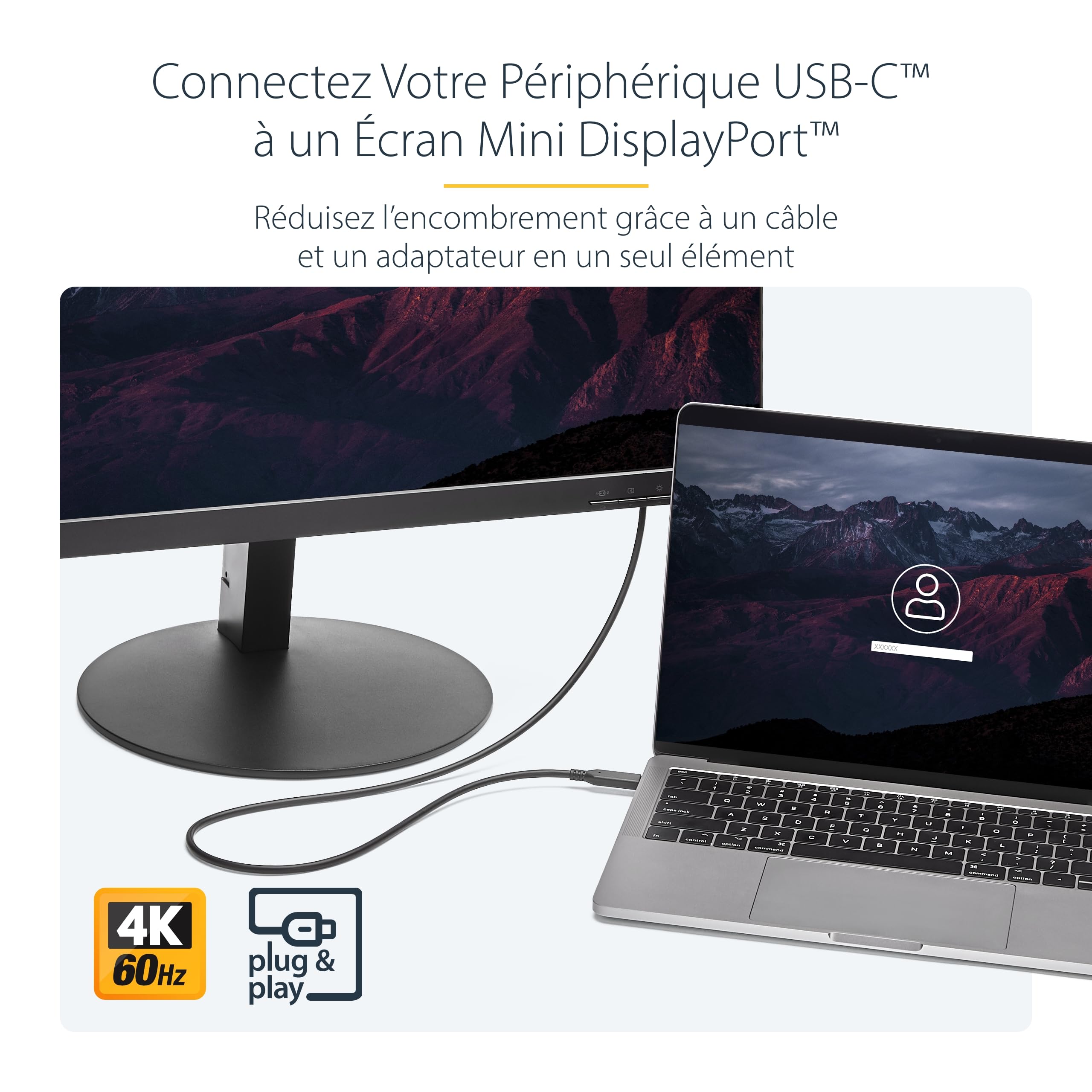 startech-com-c-ble-usb-c-vers-mini-displayport-1-2-1m-4k-60hz-noir image 2