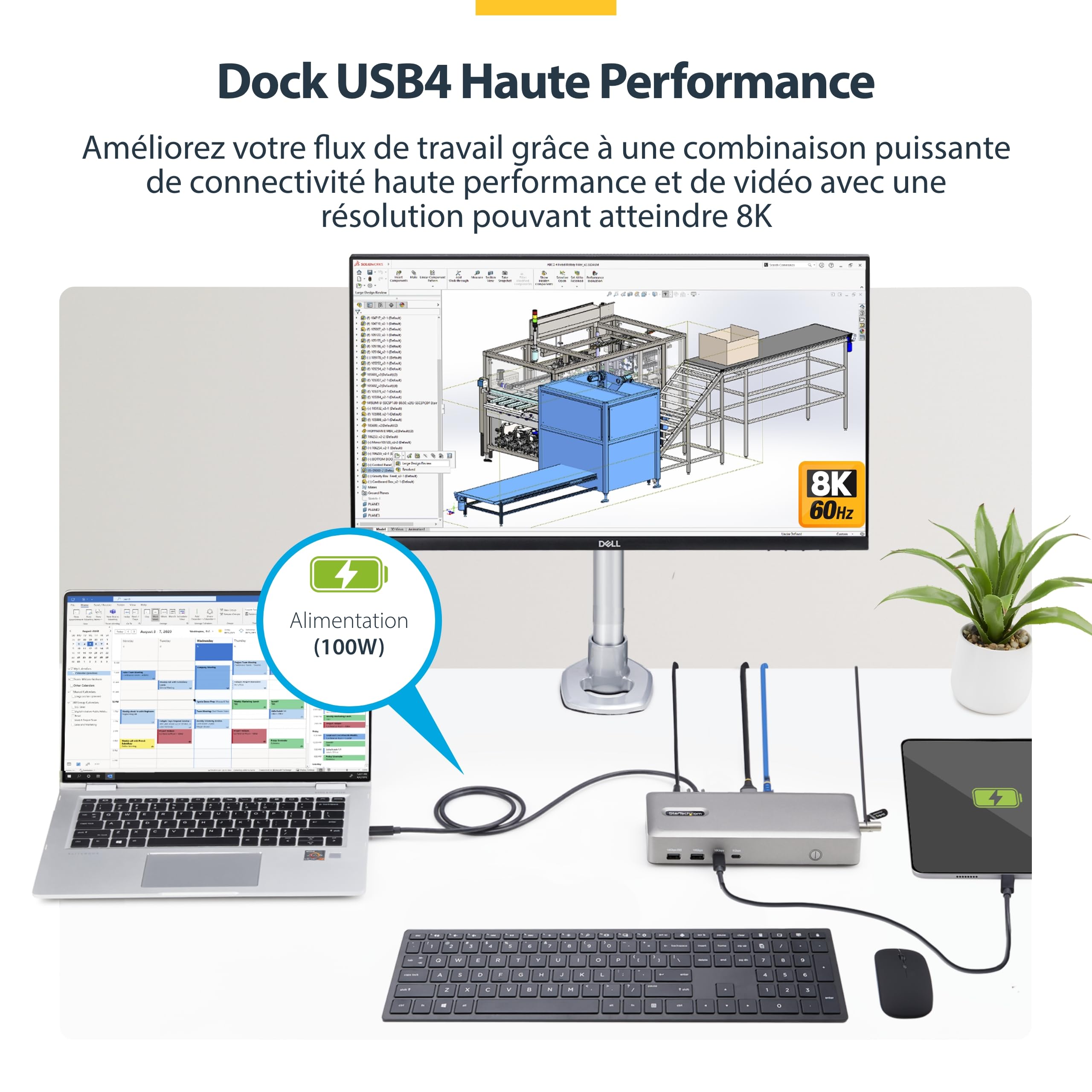 startech-com-dock-usb4-sans-pilote-double-hdmi-2-1-4k-120hz-8k-100w-pd-2-5-gbe image 3