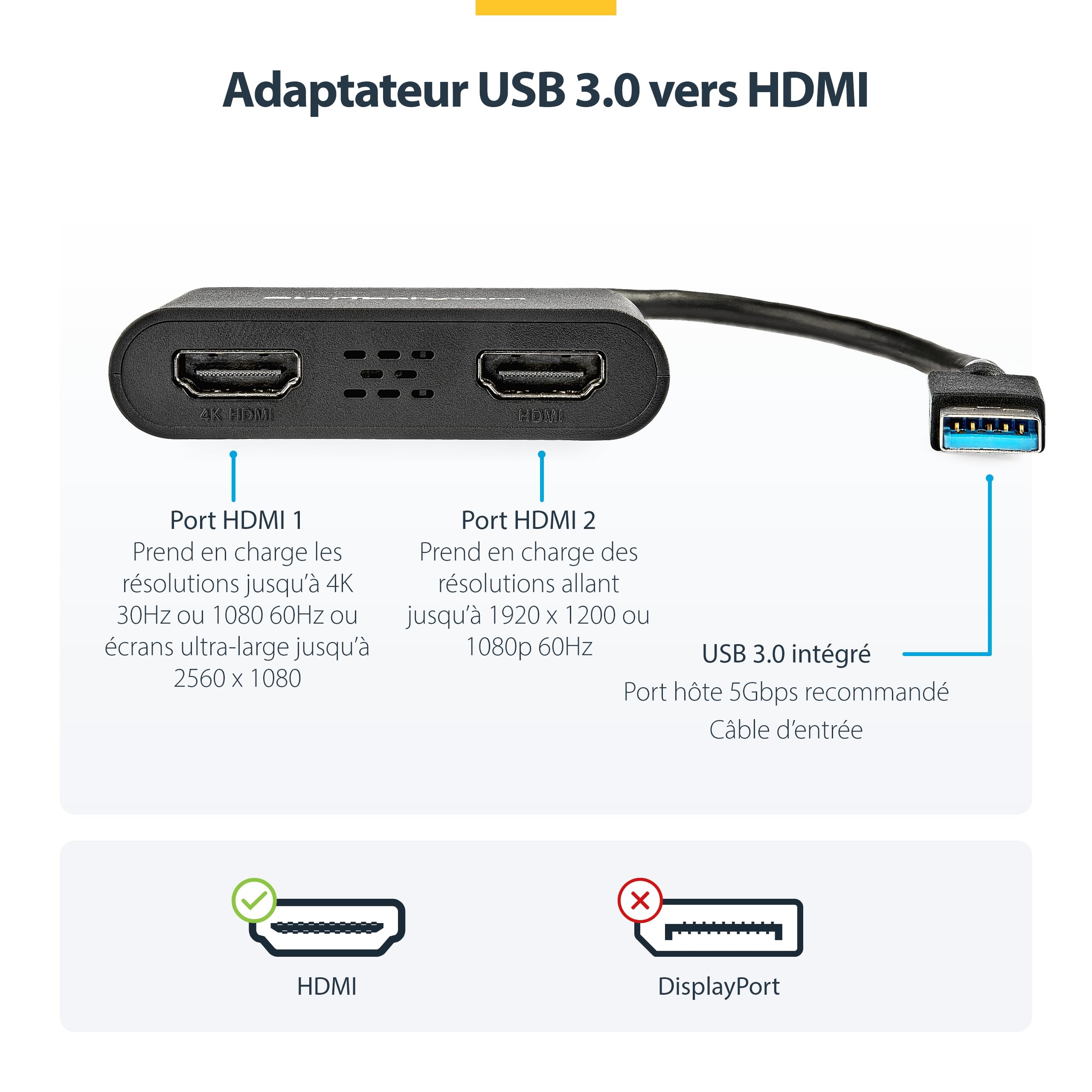 startech-com-st12mhdlan-adaptateur-usb-a-3-0-vers-double-hdmi-4k-30hz-1080p-60hz image 2